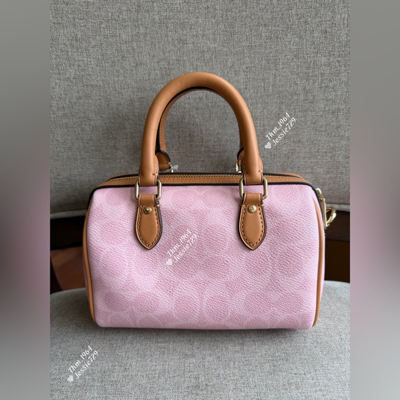 NWT!COACH Mini Rowan Crossbody Bag In Signature With Charms(CEK79)powder pink - Picture 2 of 8